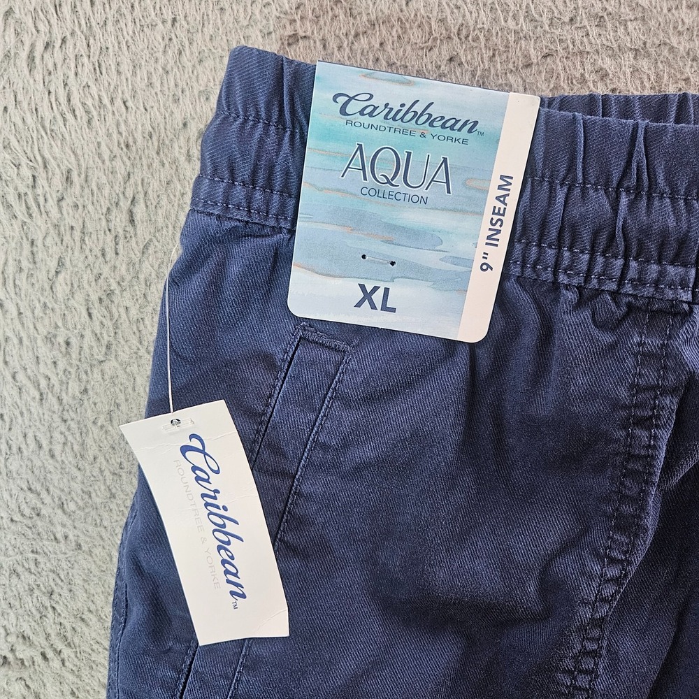 NWT Caribbean Roundtree & Yorke Shorts Men XL x9" Elastic Waist Navy Blue